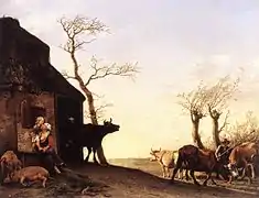 Conduite des vaches aux pâtures, le matin, par Paulus Potter(Pays-Bas, huile sur panneau de chêne, daté 1647)