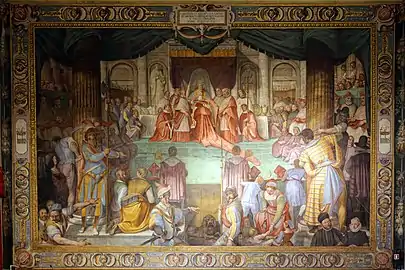 Pavie, Almo Collegio Borromeo, Imposition du chapeau de cardinal à Saint Charles Borromée.