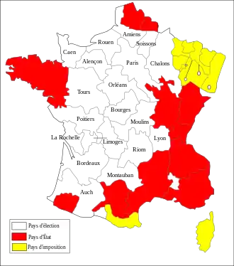 Carte représentant avec des traits noirs et des aplats rouges et jaunes les limites des différents pays et leur statut