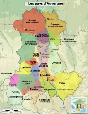 Carte des pays d'Auvergne