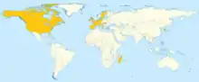 Carte du monde indiquant certains pays en orange.