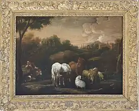 Paysage animé d'un troupeau, château de Josselin