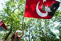3 juin, une femme agite un drapeau d'Atatürk dans le parc Gezi.