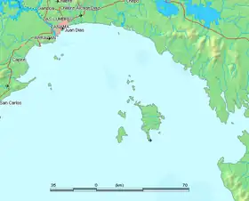 Carte de l'archipel des Perles, lisla del Rey est la plus grande île.