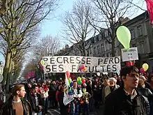 photographie prise lors de la manifestation lilloise anti-LRU du 11 mars 2009 : Banderole : Pecresse perd ses facultes