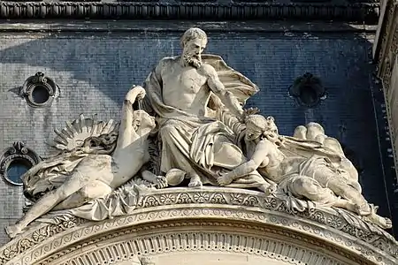 Le Sage accueillant la Vérité et repoussant l’Erreur (1878), fronton du pavillon de Marsan, Paris, palais du Louvre.