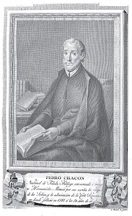 Retrato de Pedro Chacón, gravure d'après un dessin de José Maea (es), pour Colección de retratos de Españoles ilustres (1791).