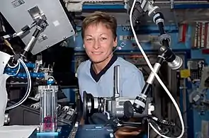 L'américaine Peggy Whitson dans l'espace en 2007.