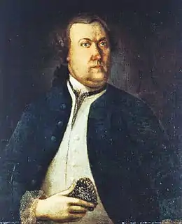 Portrait de Pehr Kalm le représentant avec une chemise blanche et une veste noire.