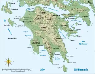 carte représentant les principales villes de Grèce au Moyen Âge