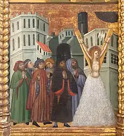 Détail du martyre par Pere Serra. Retable de sainte Claire et sainte Eulalie (1403-1408) Cathédrale de Segorbe
