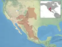  Carte avec répartition en brun, du centre des USA vers l'Amérique centrale