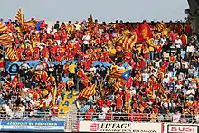 Les supporters de l'USA Perpignan lors d'un match au stade Aimé Giral en Top 14.