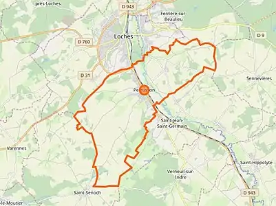 Carte représentant les limites territoriales d'une commune.