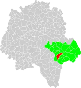 Vue d'une carte indiquant l'emplacement d'une commune dans son département.