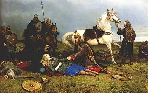 La mort de Hervor (la mère de Heidrek), par Peter Nicolai Arbo (XIXe siècle)