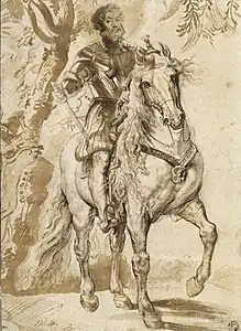 Dessin de Pierre Paul Rubens (c. 1603), représentant Francisco Gómez de Sandoval y Rojas à cheval (musée du Louvre).