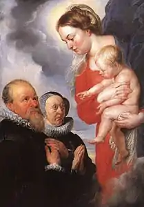 Pierre Paul Rubens, Vierge à l'enfant et portraits des donateurs Alexandre Goubau et son épouse Anne Antoni (vers 1604), huile sur bois.