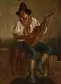 Jeune homme de Subiaco jouant de la guitare en intérieur, J. P. Raadsig, 1842