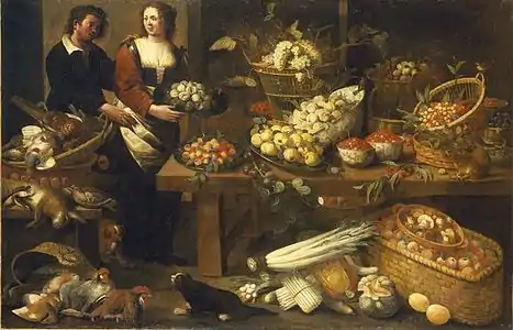 Étal de fruits avec couple Musée des Beaux-Arts de Besançon.