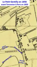 Rue du Moulin-des-Prés sur un plan de 1858.