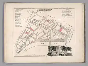 Plan du quartier des Champs-Élysées dans l'ancien 1er arrondissement en 1834.