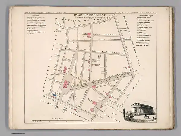 Plan du quartier de la Place Vendôme dans l'ancien 1er arrondissement en 1834.