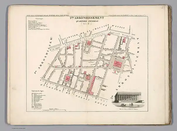 Plan du quartier Feydeau dans l'ancien 2e arrondissement en 1834.