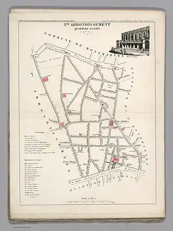 Plan du quartier de la Chaussée-d'Antin dans l'ancien 2e arrondissement en 1834.