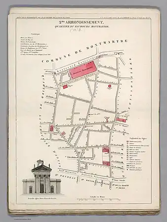 Plan du quartier du Faubourg-Montmartre dans l'ancien 2e arrondissement en 1834.