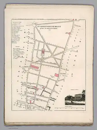 Plan du quartier du Faubourg Poissonnière dans l'ancien 3e arrondissement en 1834.