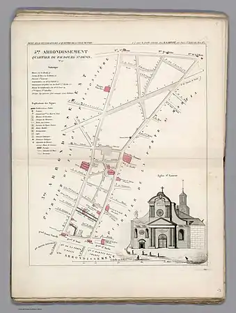 Plan du quartier du Faubourg Saint Denis dans l'ancien 5e arrondissement en 1834.