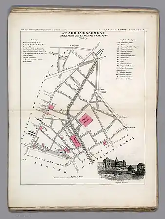 Plan du quartier Bonne Nouvelle dans l'ancien 5e arrondissement en 1834.