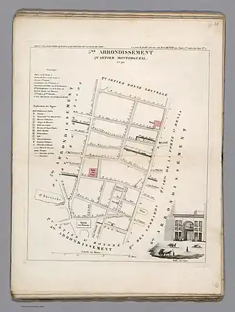 Plan du quartier Montorgueil dans l'ancien 5e arrondissement en 1834.