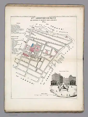 Plan du quartier Saint Martin des Champs dans l'ancien 6e arrondissement en 1834.