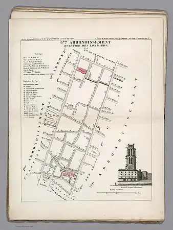 Plan du quartier des Lombards dans l'ancien 6e arrondissement en 1834.