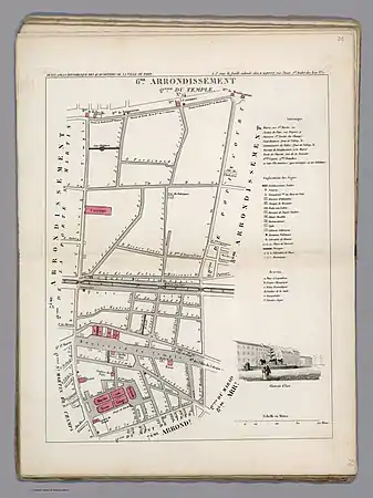 Plan du quartier du Temple dans l'ancien 6e arrondissement en 1834.