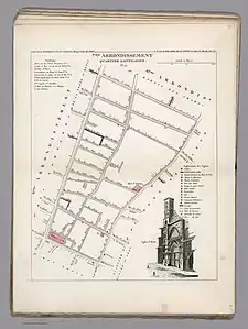 Plan du quartier Sainte-Avoye dans l'ancien 7e arrondissement en 1834.