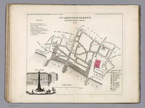 Plan du quartier des Arcis dans l'ancien 7e arrondissement en 1834.