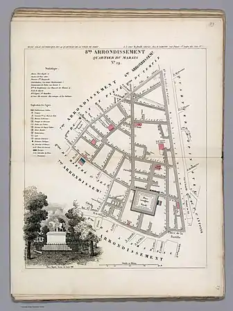 Plan du quartier du Marais dans l'ancien 8e arrondissement en 1834.