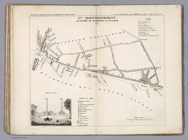 Plan du quartier du Faubourg Saint-Antoine dans l'ancien 8e arrondissement en 1834.
