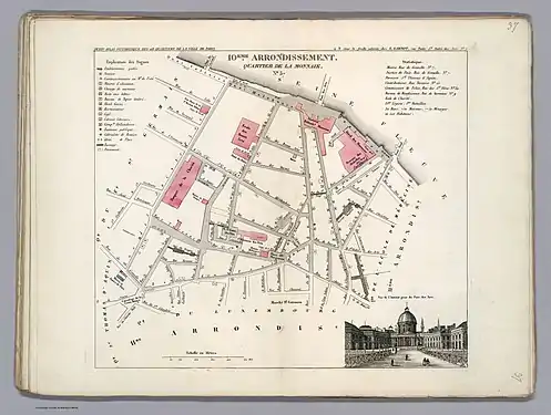 Plan du quartier de la Monnaie dans l'ancien 10e arrondissement en 1834.