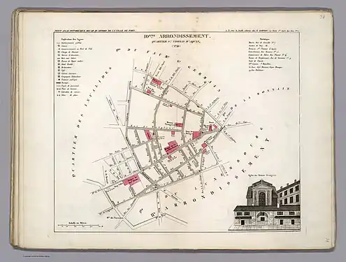 Plan du quartier Saint Thomas d'Aquin dans l'ancien 10e arrondissement en 1834.