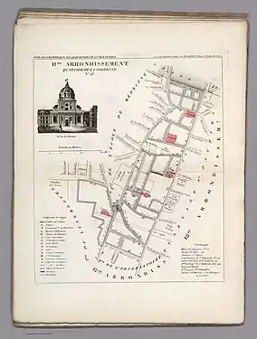 Plan du quartier de la Sorbonne dans l'ancien 11e arrondissement en 1834.