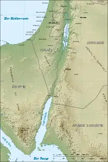 carte du relief de la région du Jourdain et du Sinaï