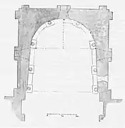 Plan de l'abside avec la position des fenêtres préromanes dans les contreforts plats et actuellement bouchées.