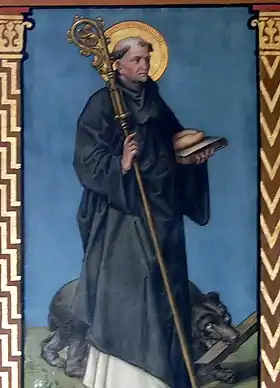 Peinture murale représentant saint Gall et son ours, nef de l’église Saint-Venance de Pfärrenbach.