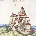 Le château de Ferrette en 1589.