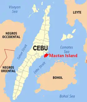 Situation de l'île de Mactan dans la province de Cebu.