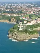 Vue aérienne de la pointe Saint-Martin et du phare de Biarritz.